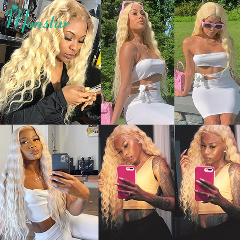 Lace Front Human Hair Wigs for Women Brazilian Remy 613 Blonde Deep Wave 13x4 13x6 Hd Frontal Curly