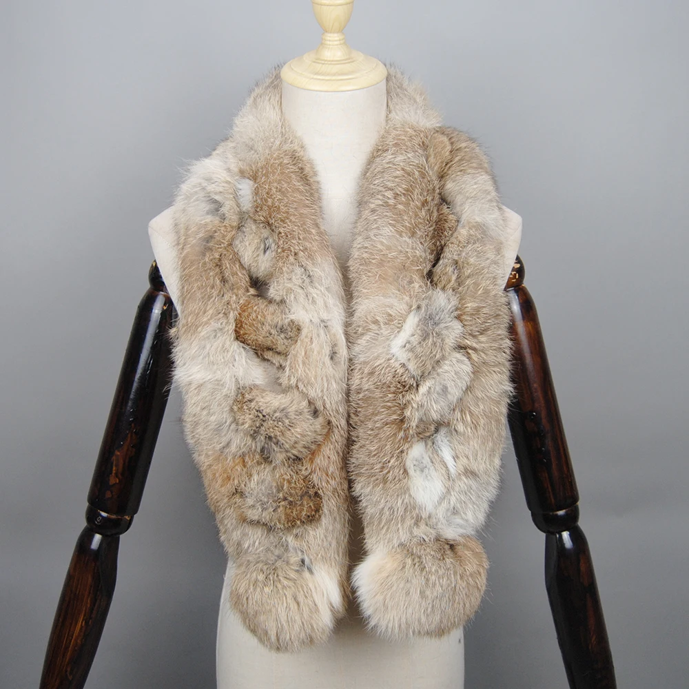 Real Rabbit Fur Scarf Women Long Warm Genuine Rabbit Fur Scarves Female Knit Fluffy Pompoms Scarves 2025 Winter knitted scarves,knitted scarf,fur scarf accessory