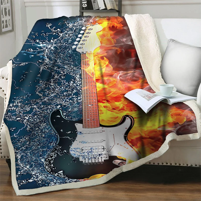 Blue Guitar 3D Print Throw Blankets For Beds Sofa Couch Soft Warm Flannel Fleece Blanket Plush Bedding Easy Wash Qui