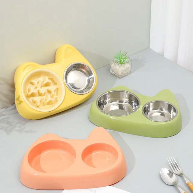 2-in-1 Pet Slow Feeder Bowl with Double Stainless Steel Bowls - Anti-Choking Food & Water Bowl for Dogs/Cats, 5