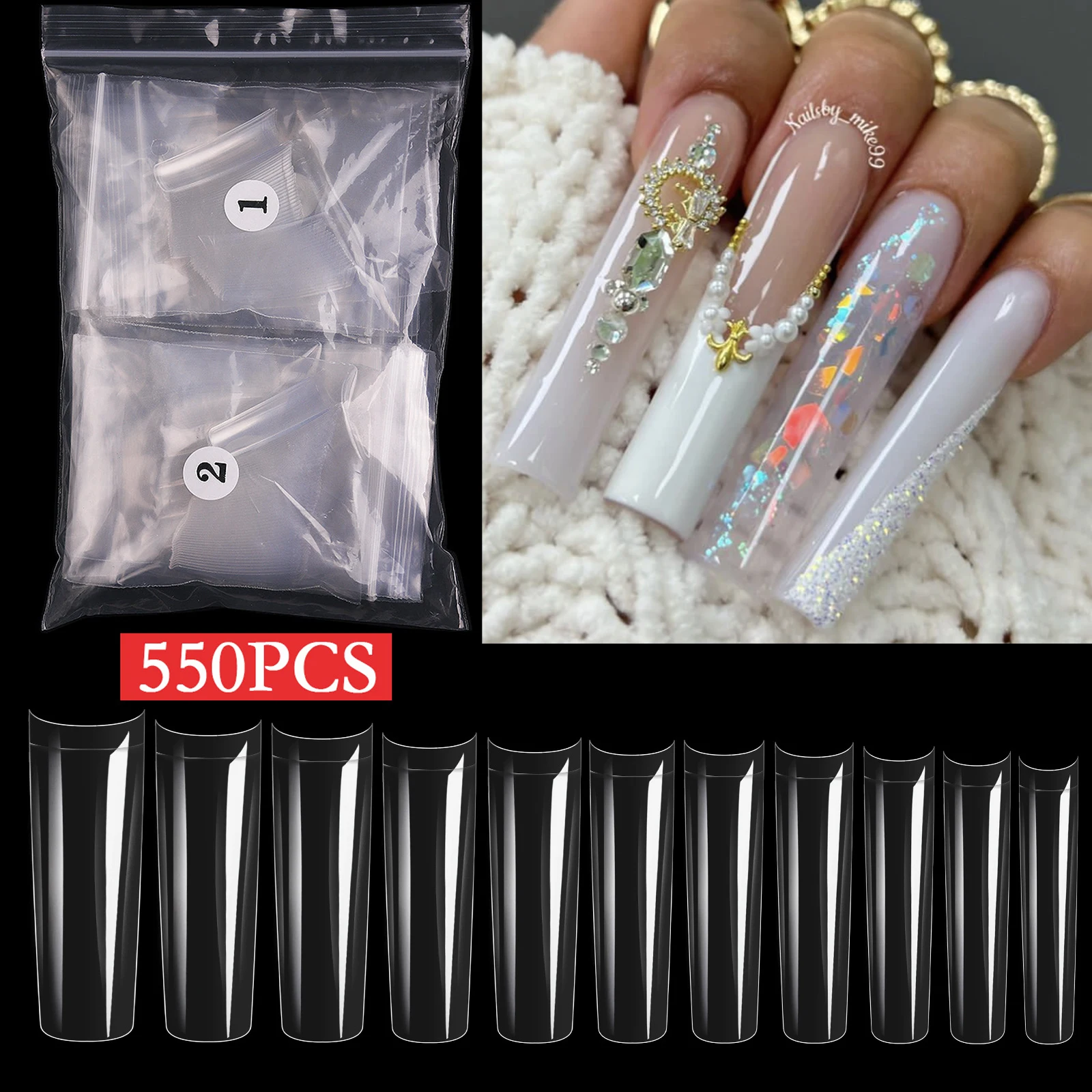 

Natural Long Ballet False Nails ABS Full Cover Nail Tips Natural White Transparent French Fake Nails Decorations Tool 500pcs/box