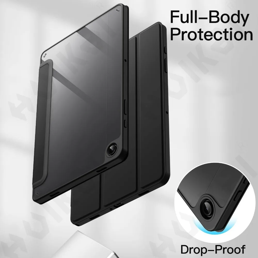 Slim Translucent Tri-Fold Stand Tablet Case with Pen Charging and Auto Wake/Sleep