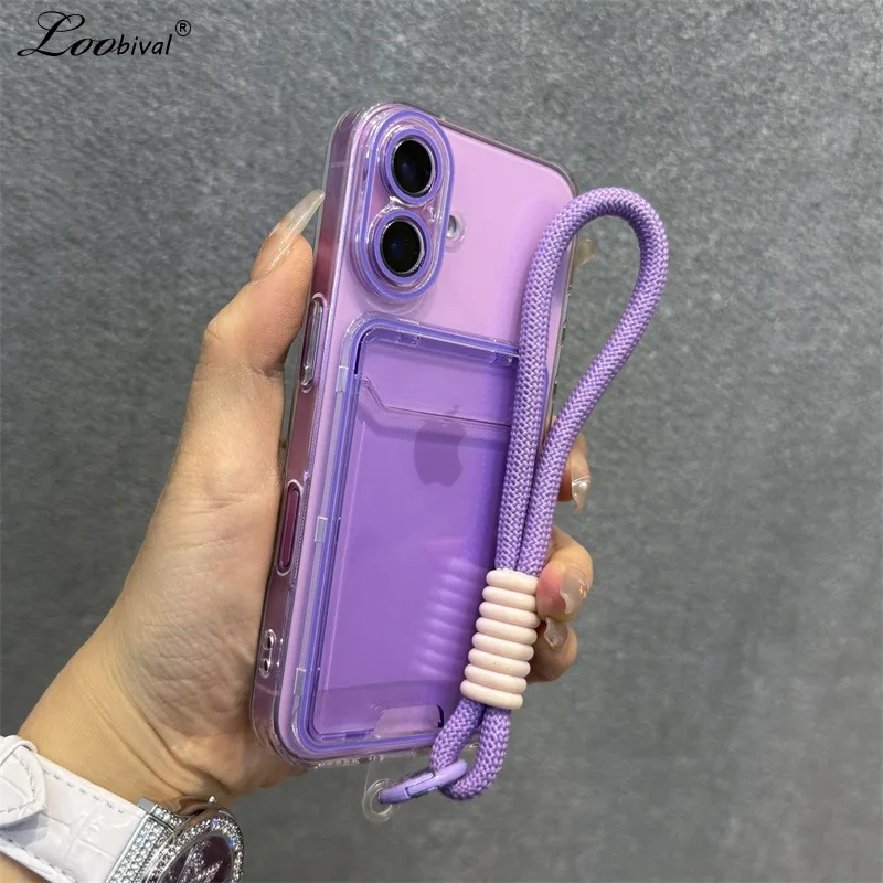 Dual-Color Soft Clear Case with Card Holder and Wrist Strap