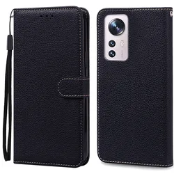 Leather Wallet Flip Case for Xiaomi Smartphones - Stylish Protective Cover (Black)