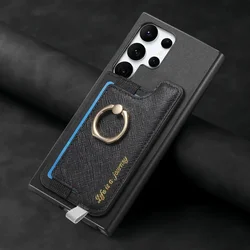 Versatile 2-in-1 Detachable Magnetic Card Ring Holder Wallet Case for Galaxy S23 (Black)