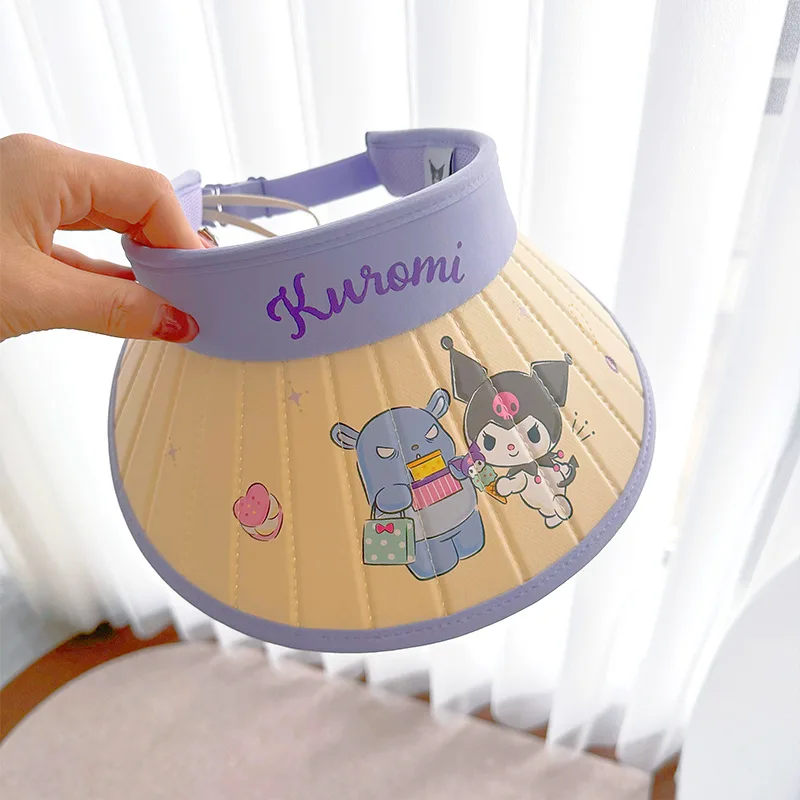 

Летняя Детская шляпа от солнца Sanrio Kuromi различные стили ледяная шелковая соломенная складывающаяся шляпа с широкими полями женская шляпа от солнца с защитой от УФ-лучей