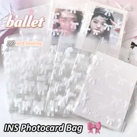 50Pcs INS Ballet Photocard Protector Cute Bowknot Print Self-adhesive Opp Bags Card Sleeve Gift Packaging Self Sealing Bag 1