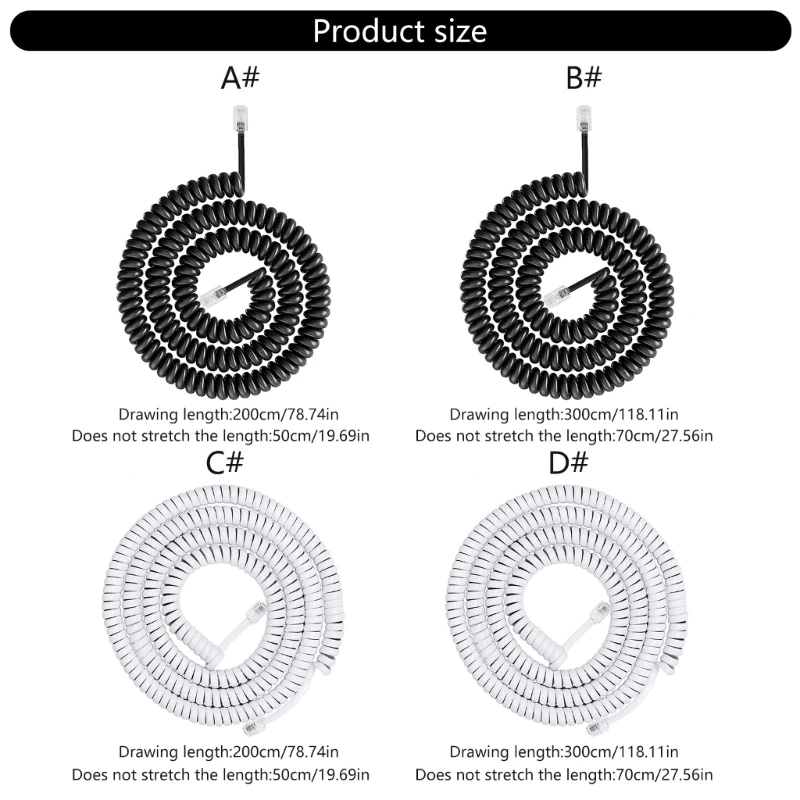 RJ9 RJ11 4P4C Telephone Handset Cord Coiled Fix Landline Phone Wire For Clear Calls And Durability 200cm 300cm