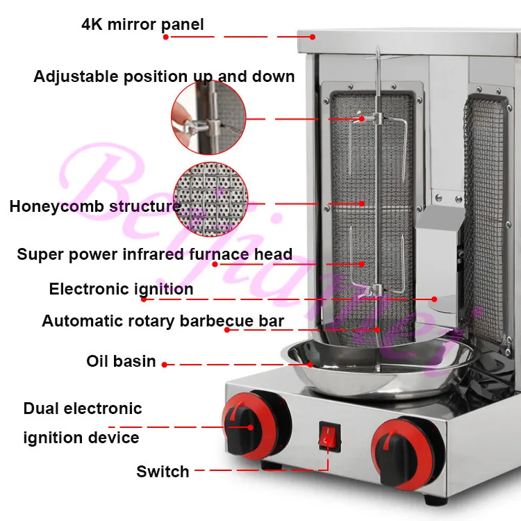 Vertical Rotating BBQ Grill LPG Gas Kebab Meat Rotisserie Machine Commercial Doner Meat Oven Shawarma 5