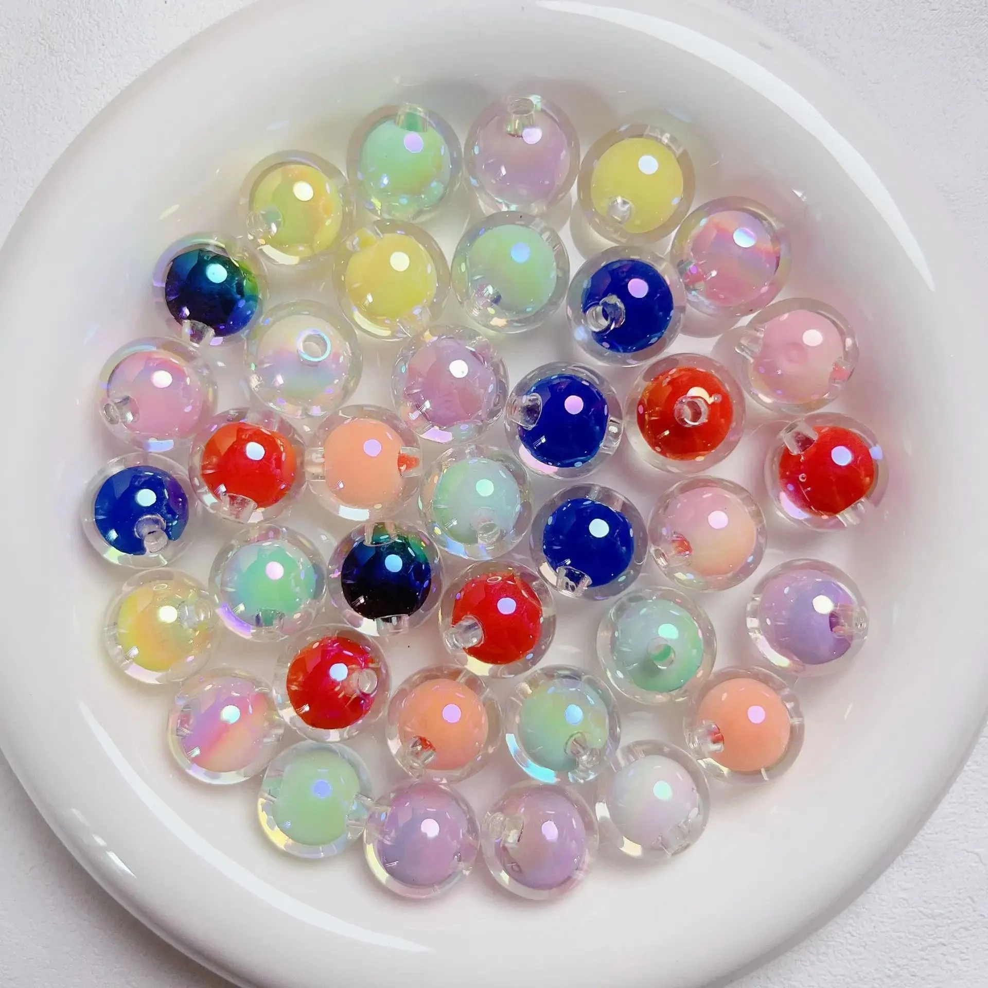 10/60pcs 16mm 라운드 혼합 색상 샤인 부드러운 아크릴 스페이서 비즈 쥬얼리 만들기 DIY 수제 팔찌 목걸이 액세서리