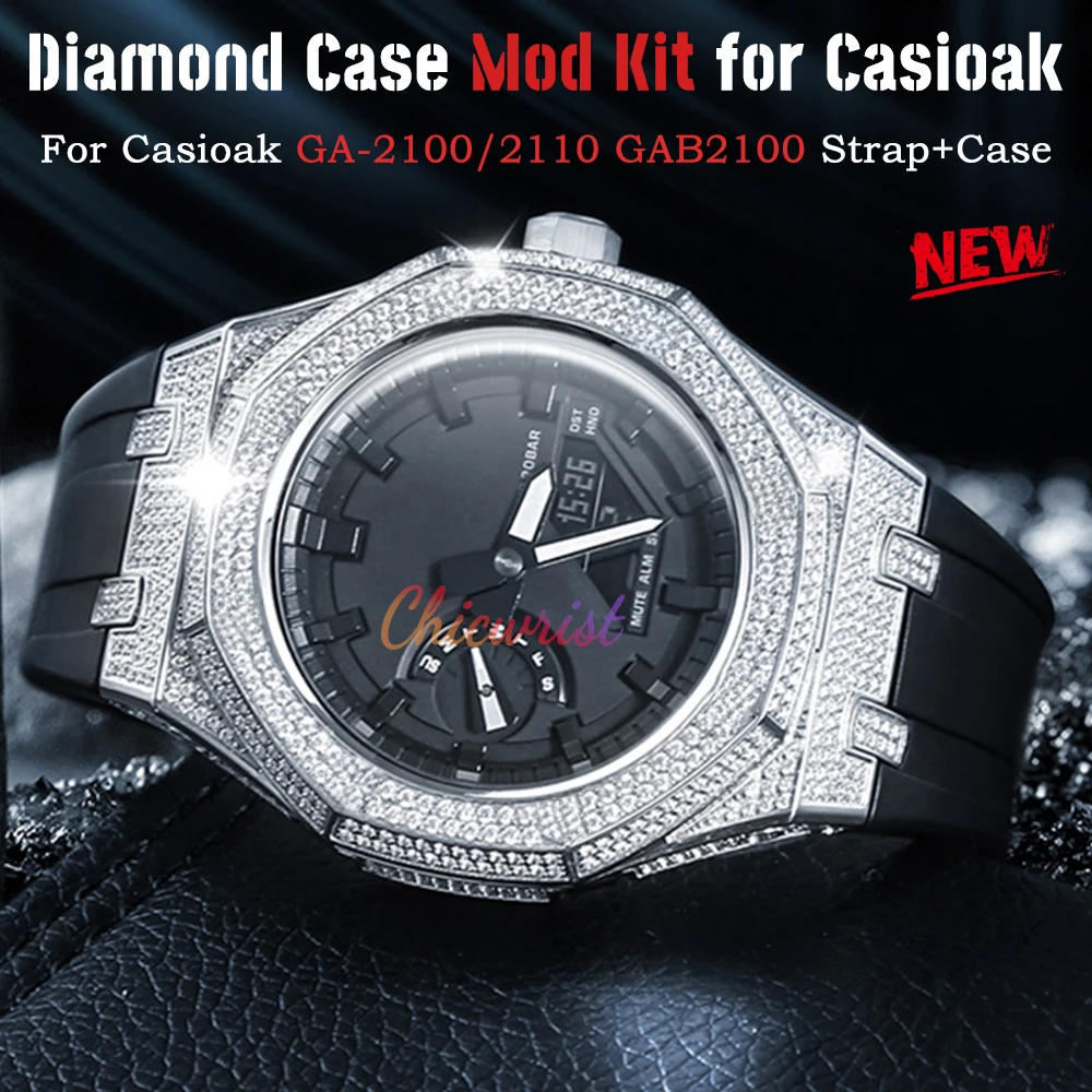 Kit Di Modifica Della Custodia Diamantata Per Casioak Ga2100 Gab2100 Mod Kit Cinturino In Gomma Con Lunetta In Acciaio Metallico Gen5 Per Casioak 2100