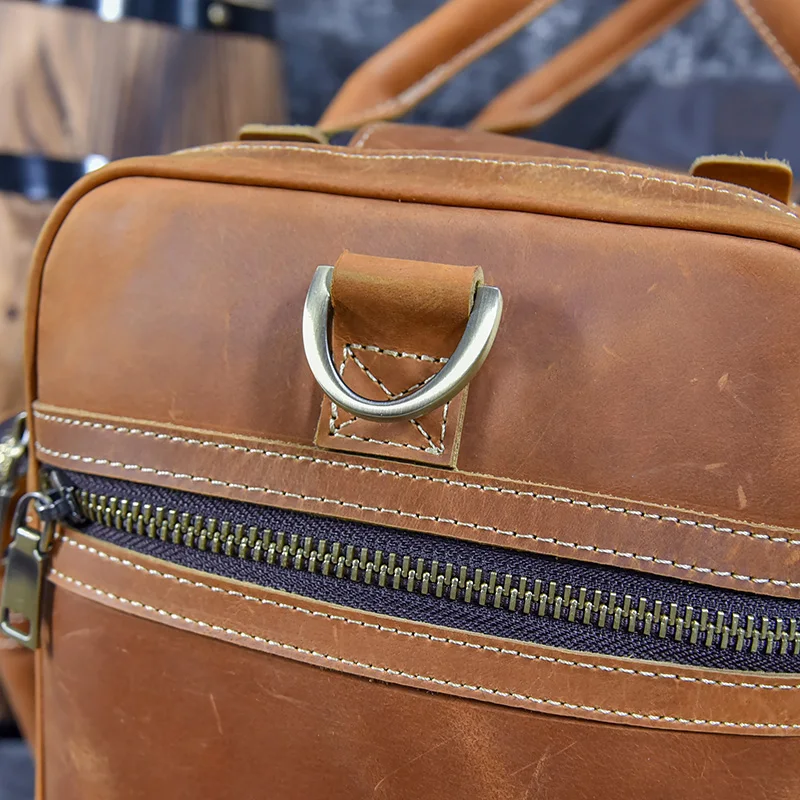 Large Brown Crazy Horse Leather Weekend Bag For Men