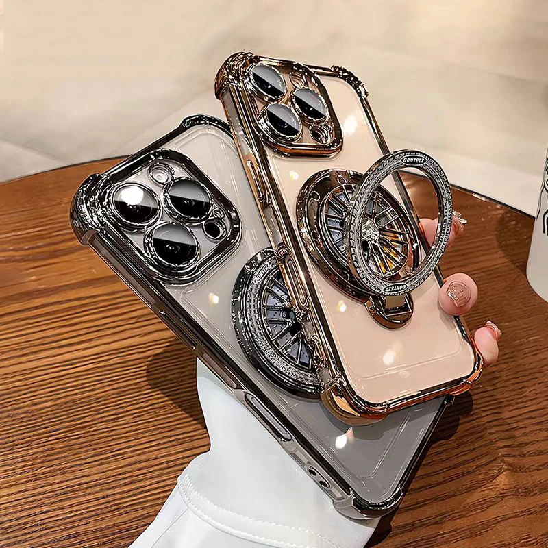 Luxury Magnetic 360° Rotating Bracket Phone Case with Air Plating Clear Bumper Cover
