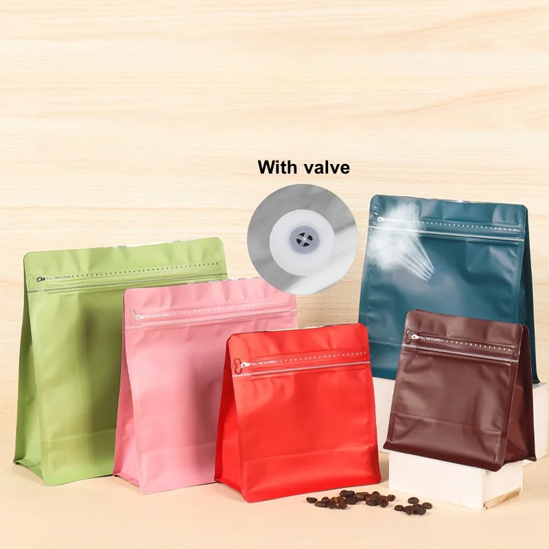 StoBag 50pcs 서리로 덥은 컬러 커피 콩 가방 포장 스탠드 팔각형 식품 봉인 된 알루미늄 호일 보관 재사용 가능한 파우치