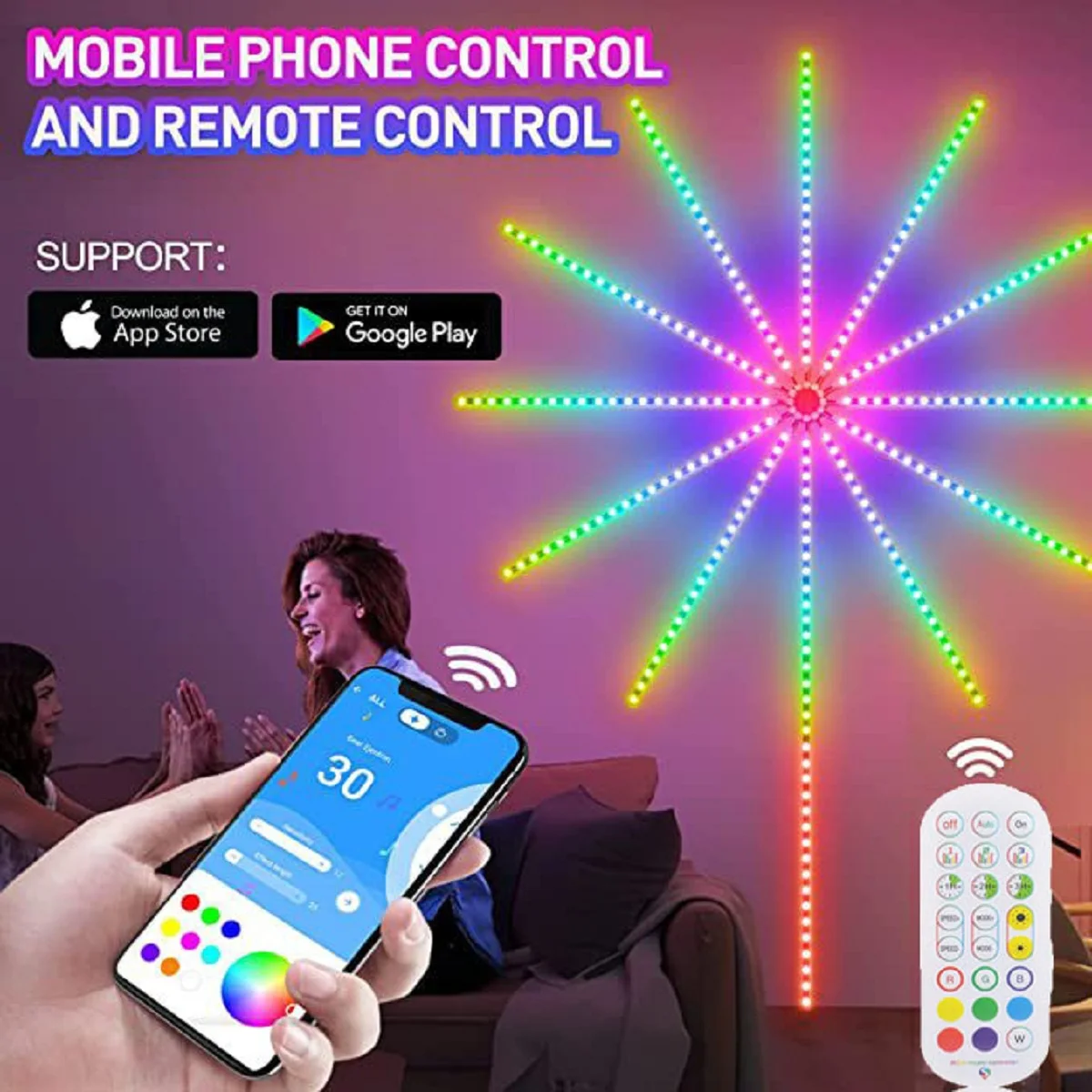 

Dream Color Changing Fireworks LED Light Strip Music Sync Lights with Remote Kids Gift Party Christmas anyRoom Decoration