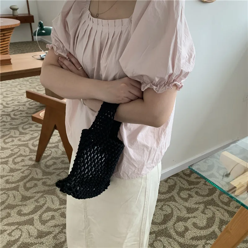 Summer Popular Beach Bag For Women Women Mesh Rope Weaving Reticulate Hollow Straw Bag Net Ladies Shoulder Bags Fashion Handbag