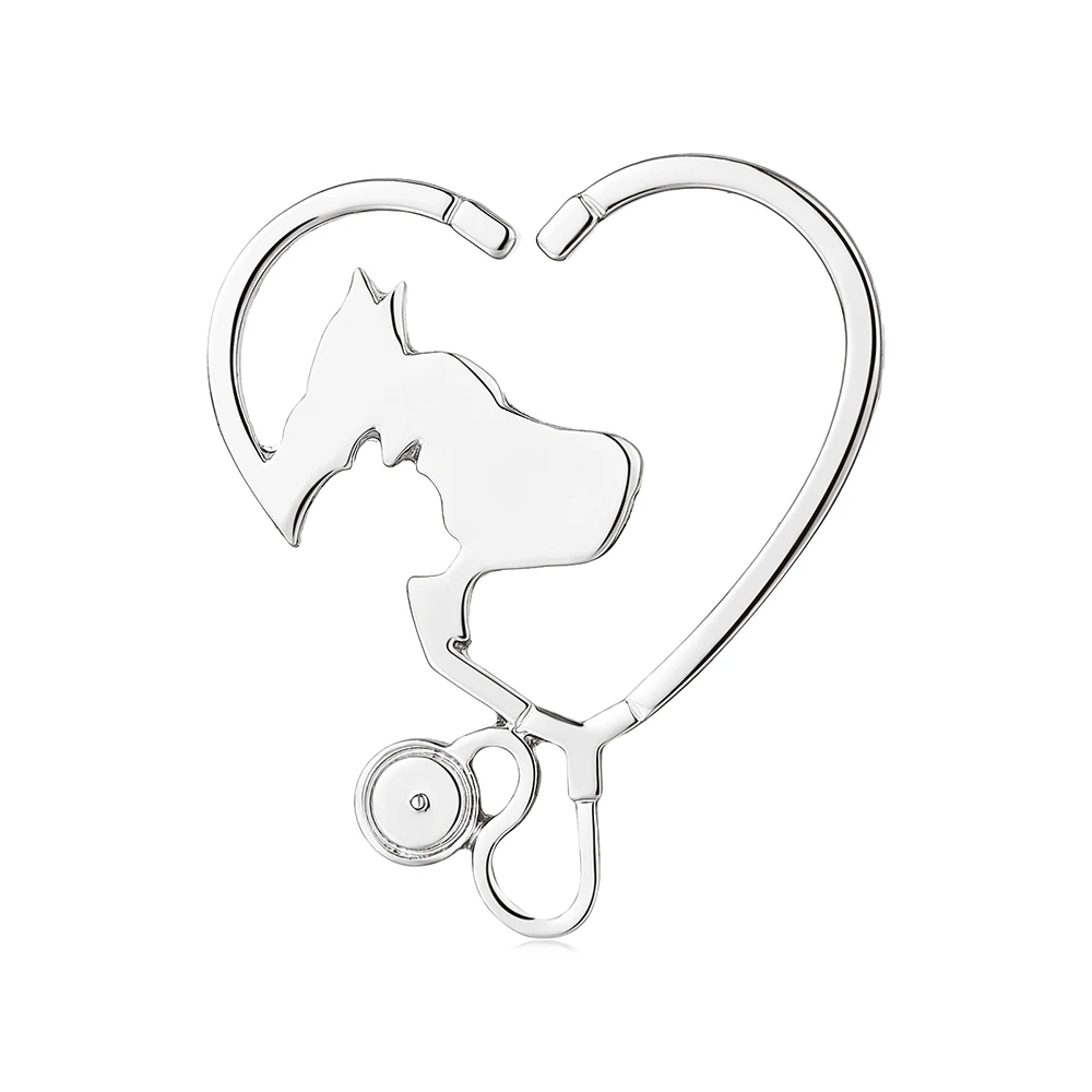 Hanreshe Schöne Hunde- und Katzen-Herz-Anstecknadel, medizinische Veterinär-Stethoskop-Brosche, Schmuck für Haustier, Arzt, Krankenschwester, Rucksack, Anstecknadel – Detail 2