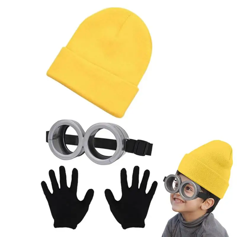 Funny Decorative Props Magical Thief Dad CosPlay Little Yellow Man Glasses And Hat Costume Set 3D Circular Glass Minion Cosplay