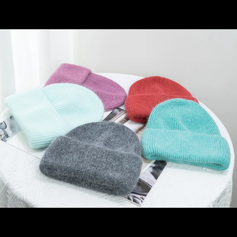 Fahion Warme Cahmere Wol Skullie Angola Konijnenbont Winter Gebreide Muts Dames Cap Vrouwelijke Drievoudige Ski Outdoor_voghion.com