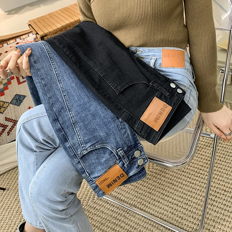 Women High Waist Flare Jeans 2023 Korean Spring Summer Stretch Floor-Length Trousers Ladies Office Work  Split Denim Pants 2xl