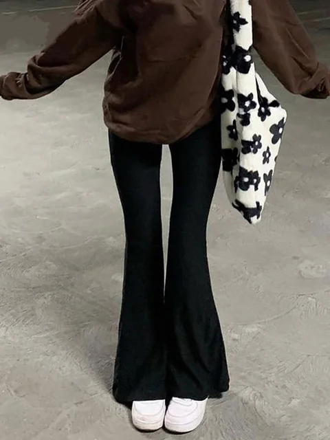 Bold Shade Grunge 90s Urban Style Boot Cut Pants High Waist Black Vintage Skinny Pants Fashion Indie Casual For Women Trousers black