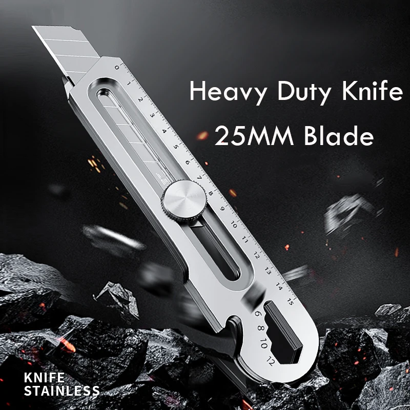 Aluminum Alloy 6 in 1 Pocket Utility Knife Multifunctional Heavy Duty Box Cutter 18MM/25MM Blade for Cartons