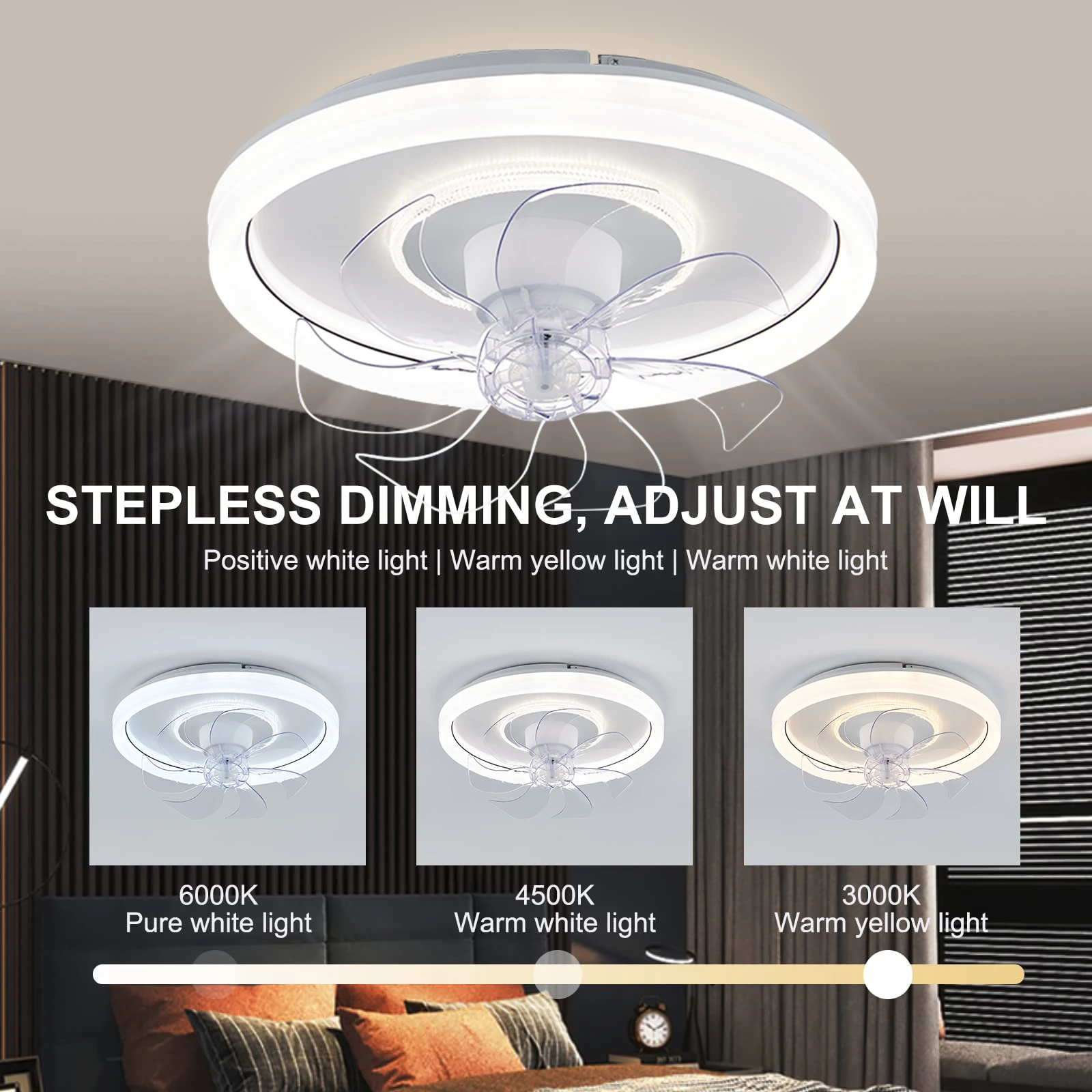 Smart Ceiling Fan Fans With Lights Remote Control Bedroom Decor Ventilator Lamp 48cm Air Invisible Blades Retractable Silent 3
