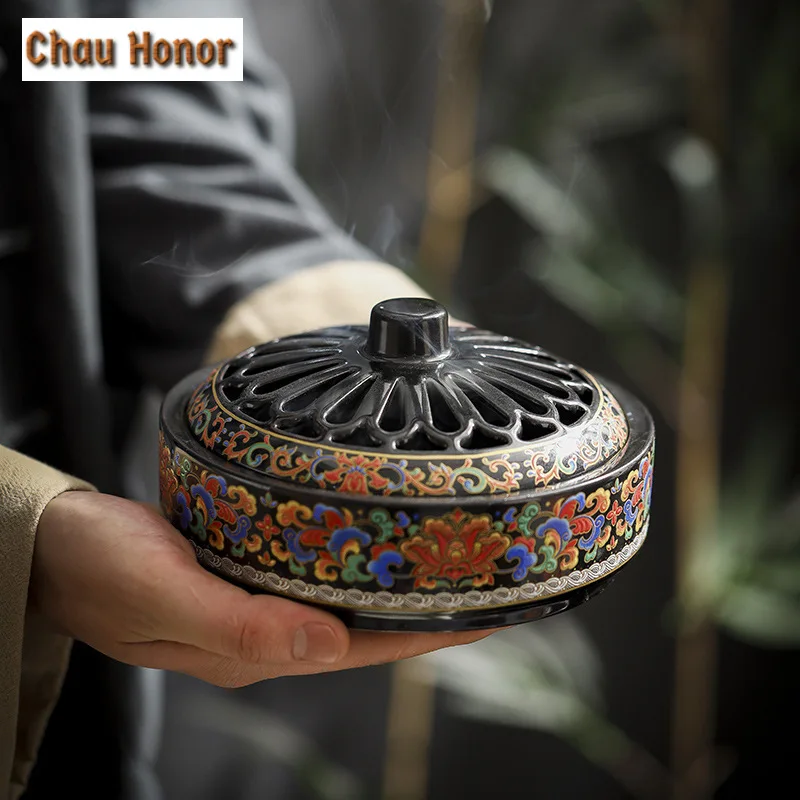 Large Enamel Cloisonne 12 Hour Incense Holder Luxury Diffuser Household Scented Aromatic Candles Zen Tea Items Equipment Craft