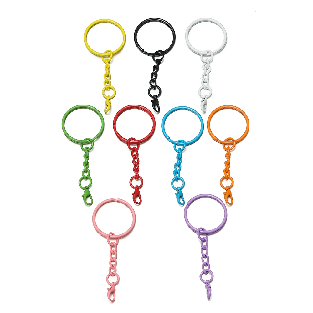 10 Stück 25 mm farbige Schlüsselanhänger mit Ketten, Karabinerverschlüsse für DIY-Schmuckherstellung, Schlüsselanhänger, Verbindungshaken, Taschen, Schnallenzubehör – Detail 3