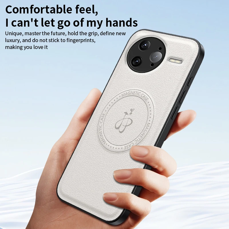 Magnetic Leather Phone Case with Wireless Charging and Logo Cover