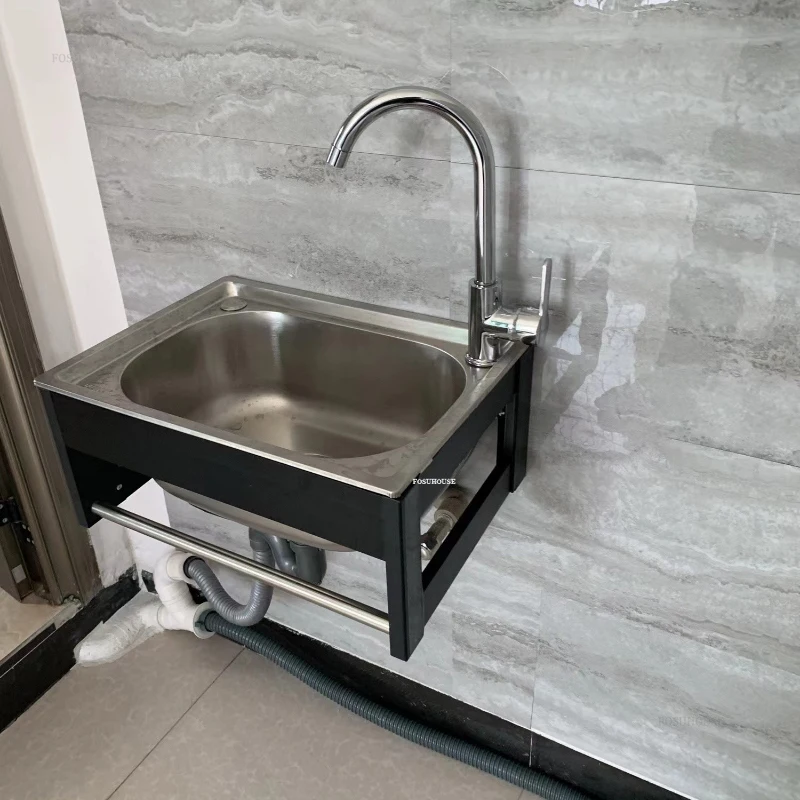 Simple Wall-mounted Kitchen Sinks Stainless Steel Kitchen Washbasin Single-slot Small Apartment Wall-mounted Sinks with Bracket 5