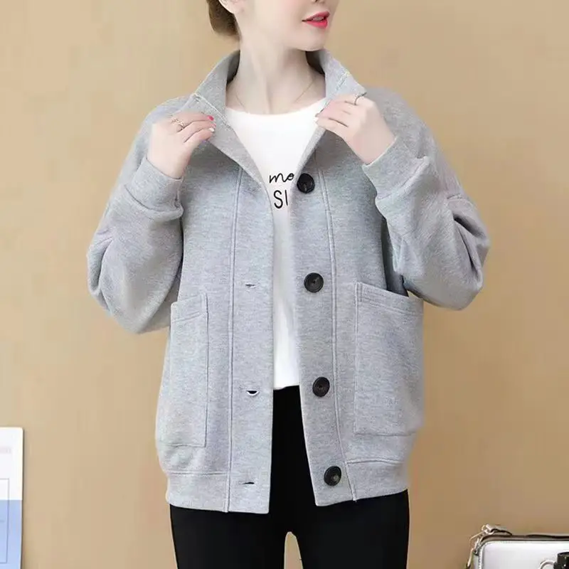 Autumn Winter KPOP Fashion Style Harajuku Slim Fit Tops Women Loose Casual All Match Blusa Solid Long Sleeve Button Outerwear