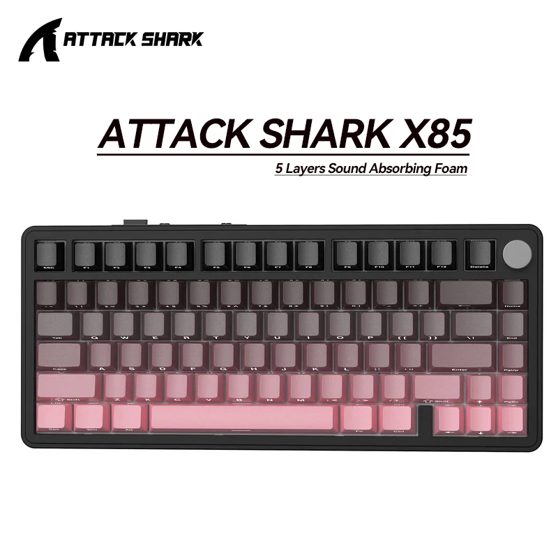 어택 샤크 X85 RGB 기계식 키보드 |   2.4G 트라이 모드 풀키 핫스왑 메탈 노브 블루투스 키보드 윈도우 & 맥 호환