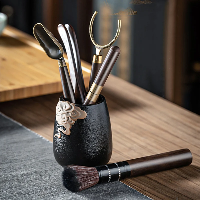 GIANXI Tea Ceremony Six Gentlemen Set Tea Making Set Pot Pen Fork Needle Art Accessories Ebony Tool Pot tea ceremony tools
