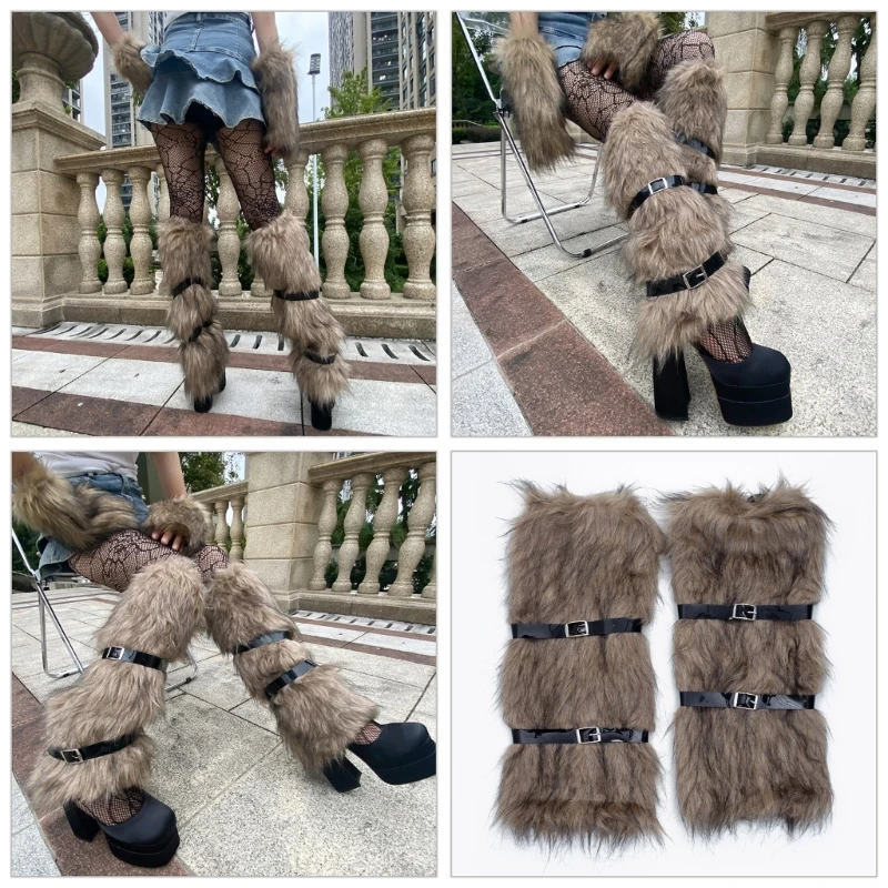 

Winter Furry Long Boot Cuffs Cover Suits Japanese Subculture Uniform Long Leg Warmer Long Knee-length Leg Cuffs