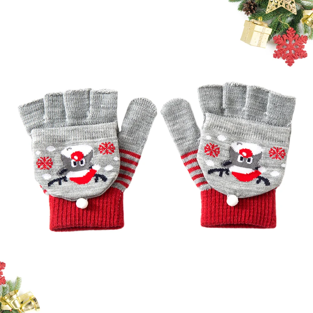 

1 Pair of Children Winter Gloves Christmas Snow Sports Mittens Windproof Warm Gloves Grey