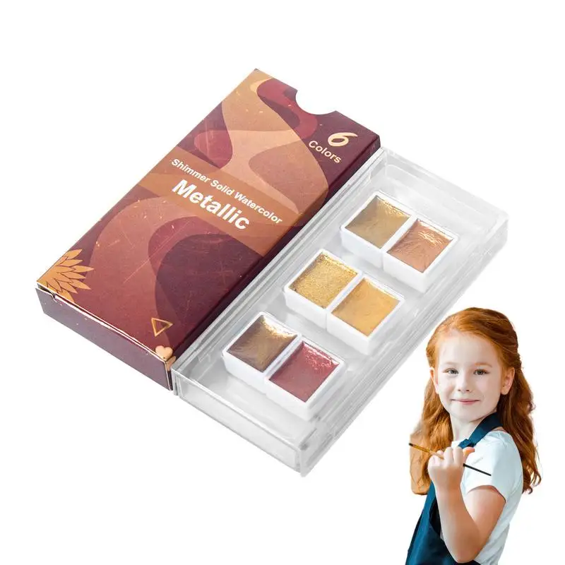 

Блестящая Акварельная краска для детей 6/12 цветов Металлические перламутровые акварельные краски блестящая Акварельная Палитра для ногтей портативное искусство