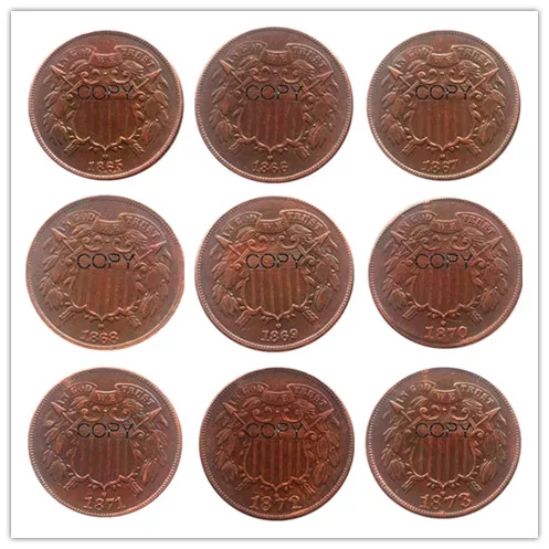 

США (1865-1873), 9 шт., медные монеты Cent 100%