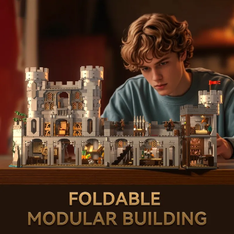 Ritterburg Mittelalterliche Architektur Bausatz Modularer Baustein-Set Zusammenbaubares Modellbausatz Puzzle-Spielzeug Geschenk für Jungen und Erwachsene – Detail 13