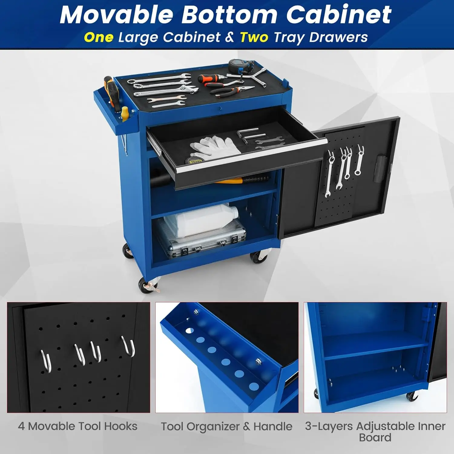 Tool Chest Heavy Duty Rolling Tool Box with Cabinet 5-Drawer for Lockable & Removable Cabinet for Garage and Workshop 5