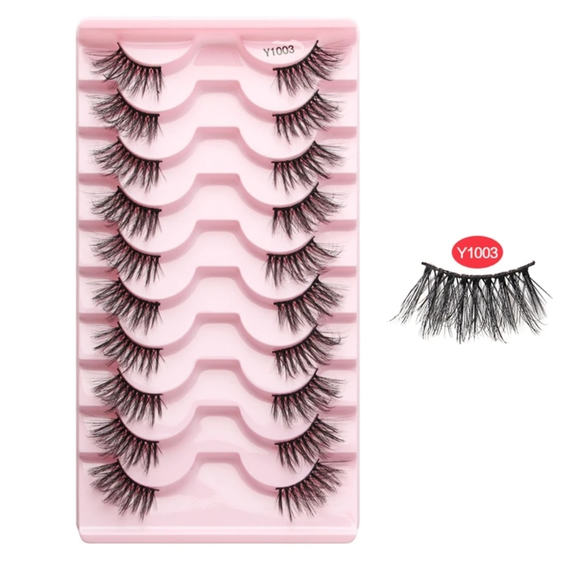 

Half Lashes Natural Look False Eyelashes with Clear Band 10Pairs Short Wispy Strip Cat Eye Lashes Cluster DIY 3D Volume
