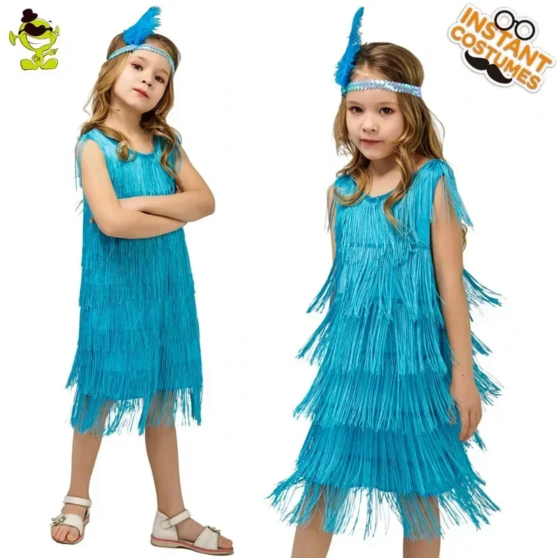 Dance Girl Party Fringe Stage Show Dress Girls Retro Latin Dance Show Dress Fringe