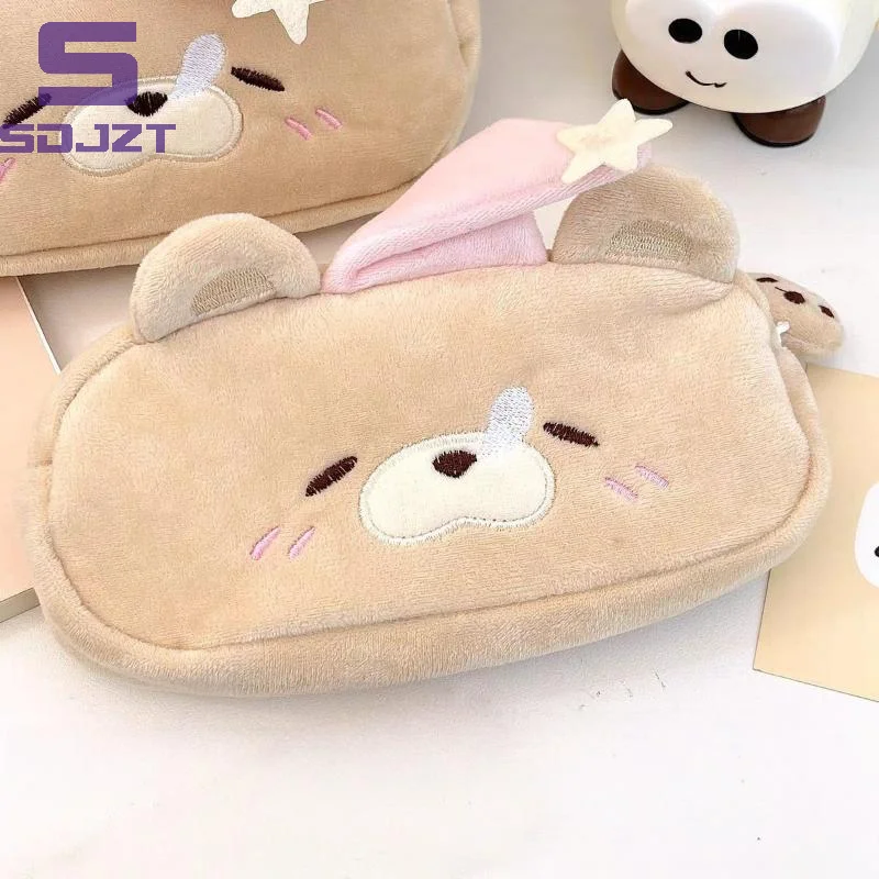 플러시 리틀 베어 리틀 피그 필통 귀여운 메이크업 가방 대용량 휴대용 문구류 보관 파우치 지퍼 펜 케이스