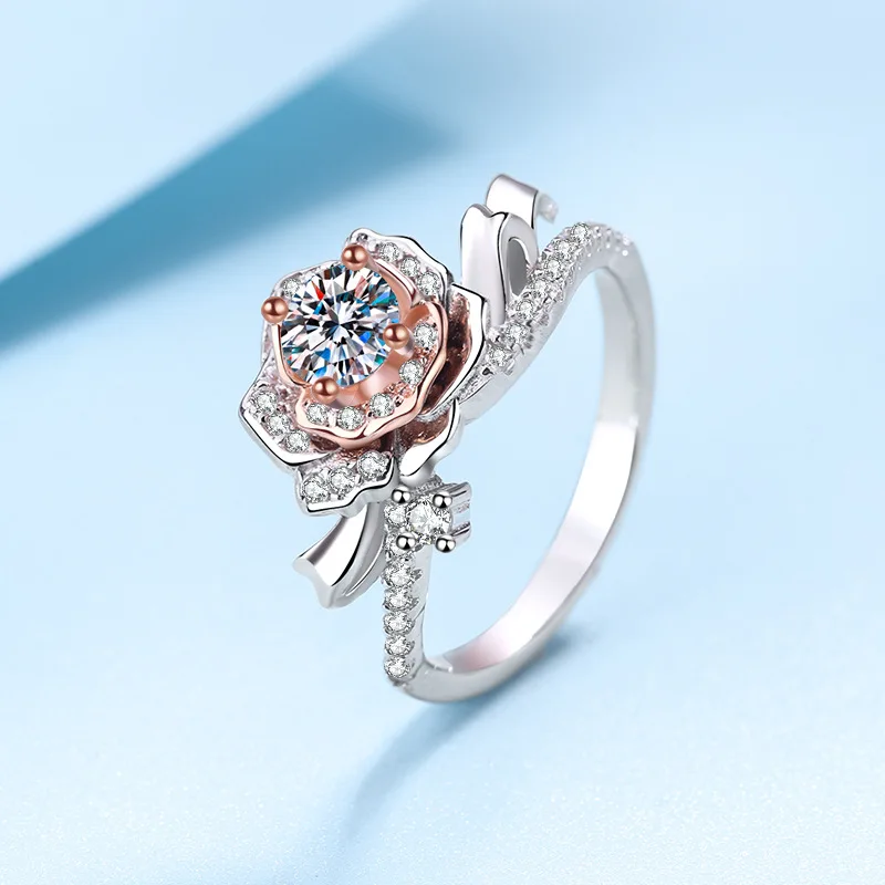 luomansi prata rosa anel real quilates moissanite pass diamante teste jóias finas festa de casamento presente