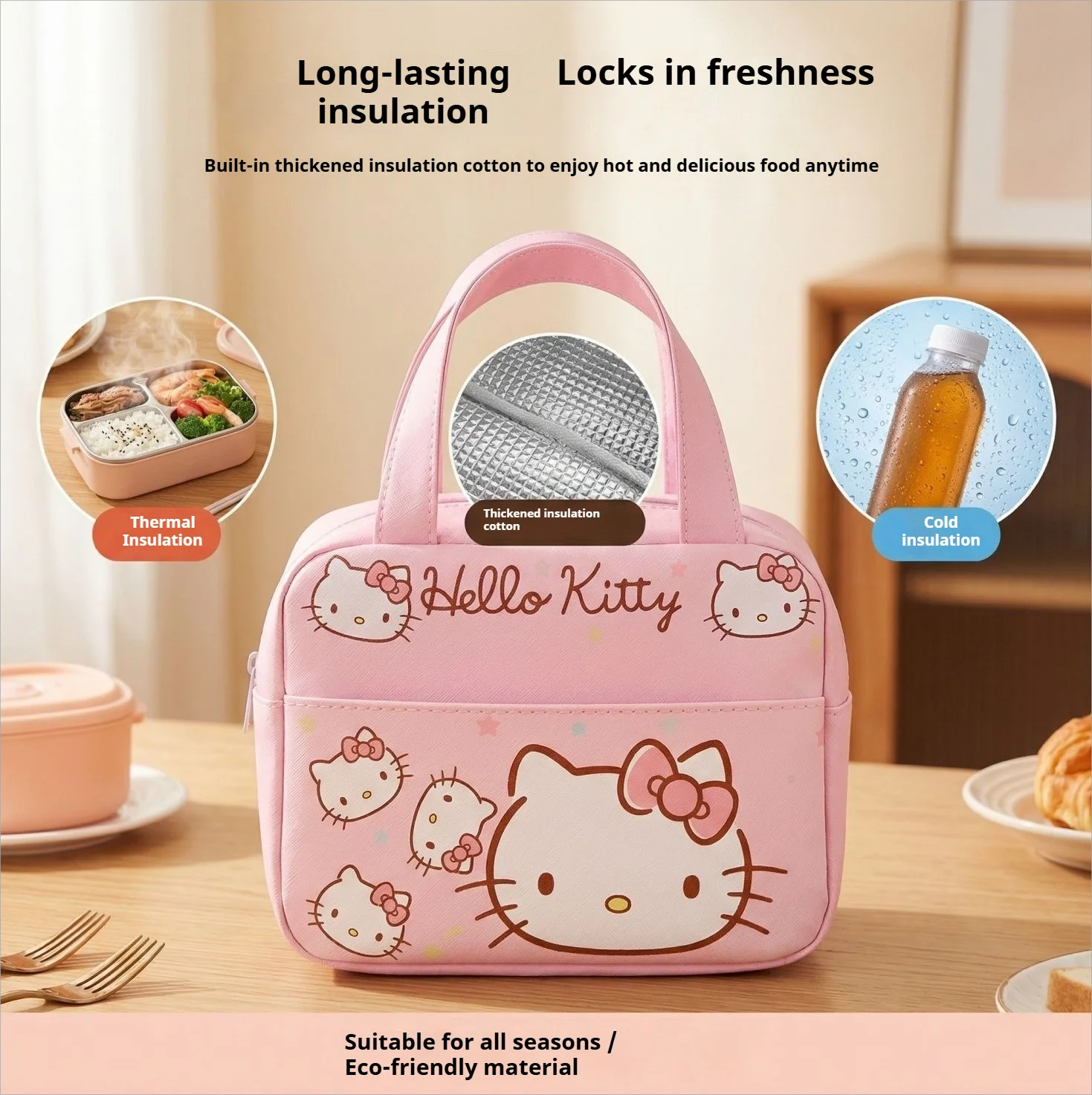 Bolsa térmica para el almuerzo de estudiantes, bolsa grande con aislamiento de aluminio grueso, linda bolsa de almuerzo infantil con dibujos animados, bolsa bento.