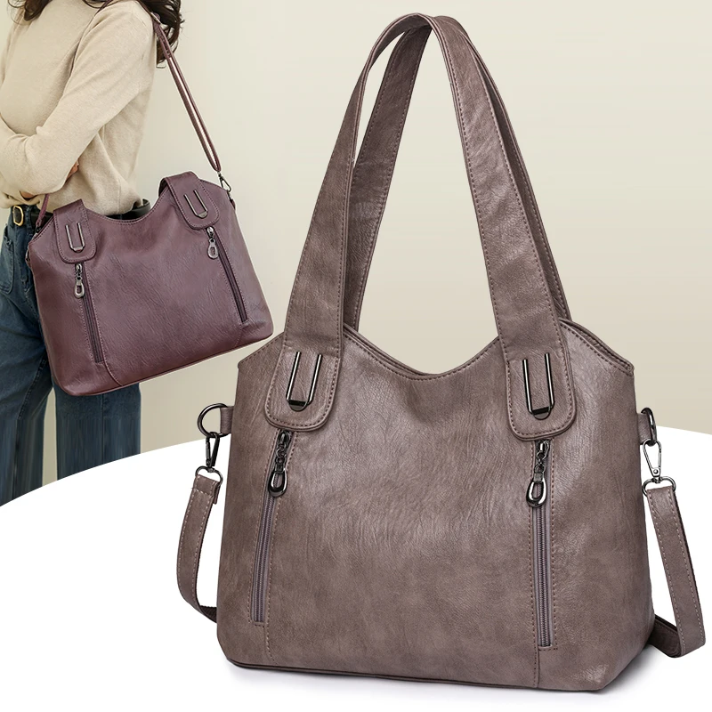 1 piece of soft synthetic leather retro women's single shoulder handbag, zipper closure, multiple pockets, suitable for daily us