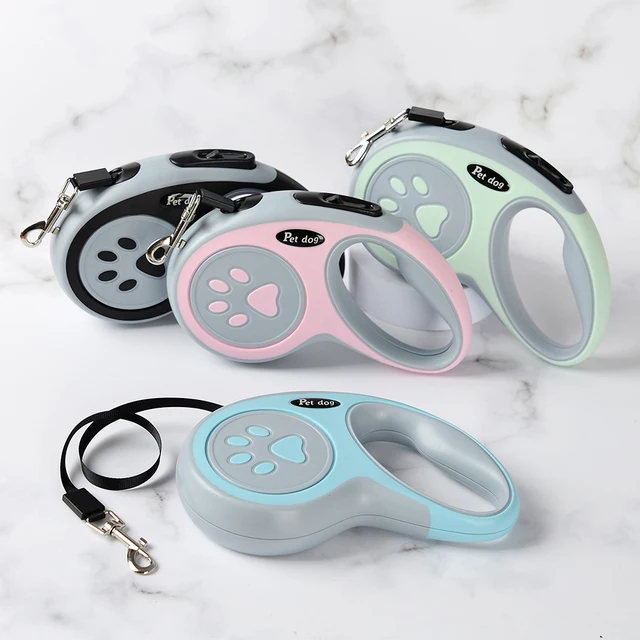 5M Nylon Dog Leash For Small Medium Dogs Automatic Retractable Pet Roulette Cute Paw Print French Bulldog Yorkshire Accessories 2