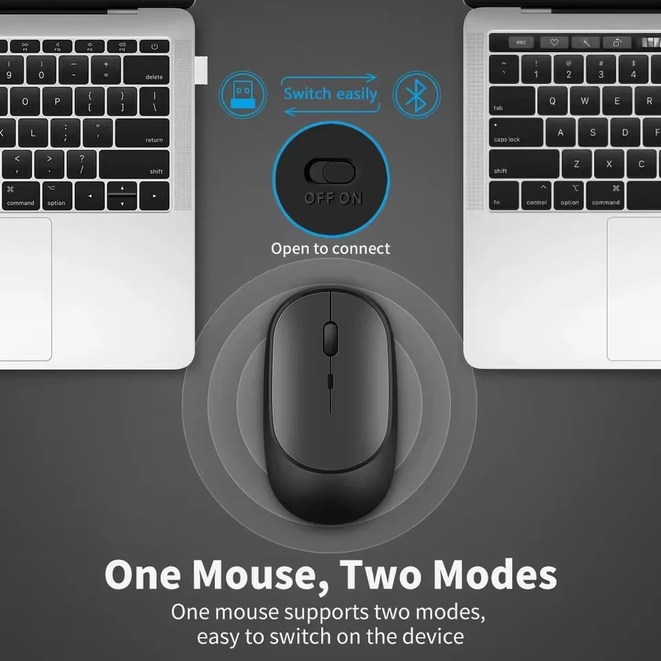 Ergonomic Wireless Silent Bluetooth Mouse with Rechargeable Battery and Adjustable DPI
