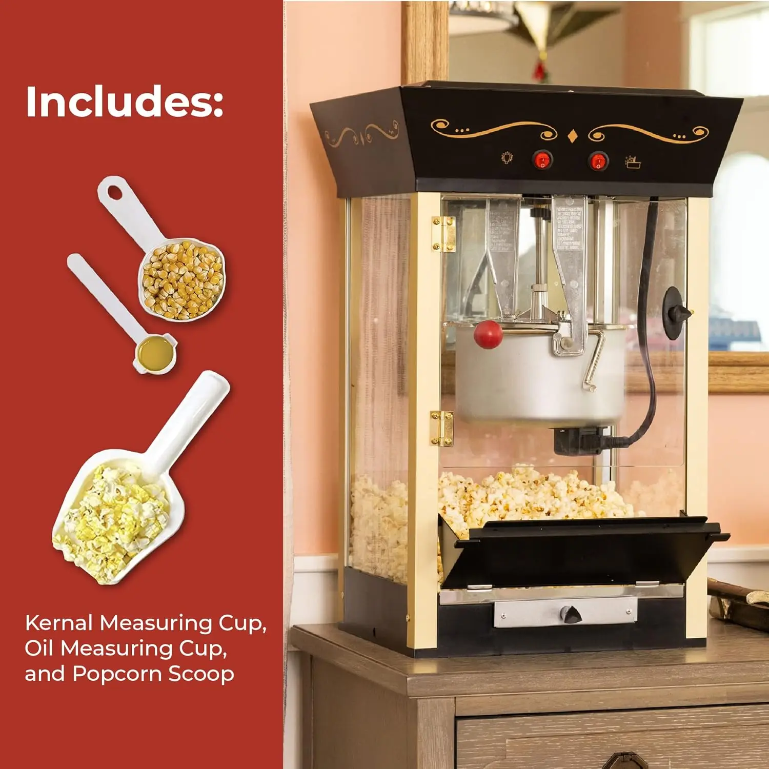 Popcorn Maker Machine Professional Cart With 8 Oz Kettle Makes Up to 32 Cups Vintage Popcorn Machine Movie Theater Style