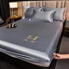 Luxury Satin Fitted Sheet Embroidered Solid Color Mattress Cover with Elastic Band Bed Sheet Bed Linen High-end Rayon Bedsheet 1